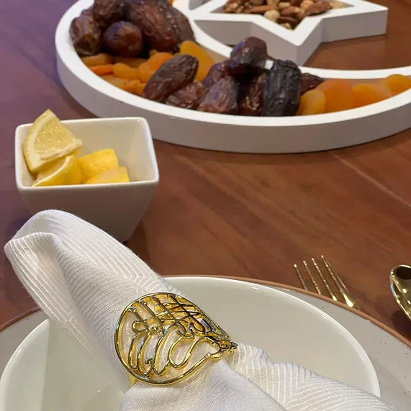 قطعتان من حلقات منديل مكتوب عليها "بسم الله" باللغتين العربية والإنجليزية، رمضان مبارك، عيد الأضحى، كريم، زينة إفطار إسلامية، هدية لبيت جديد